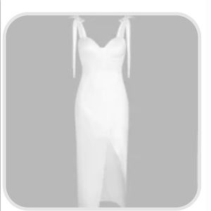 Tie Slit Front Plain Long Dress